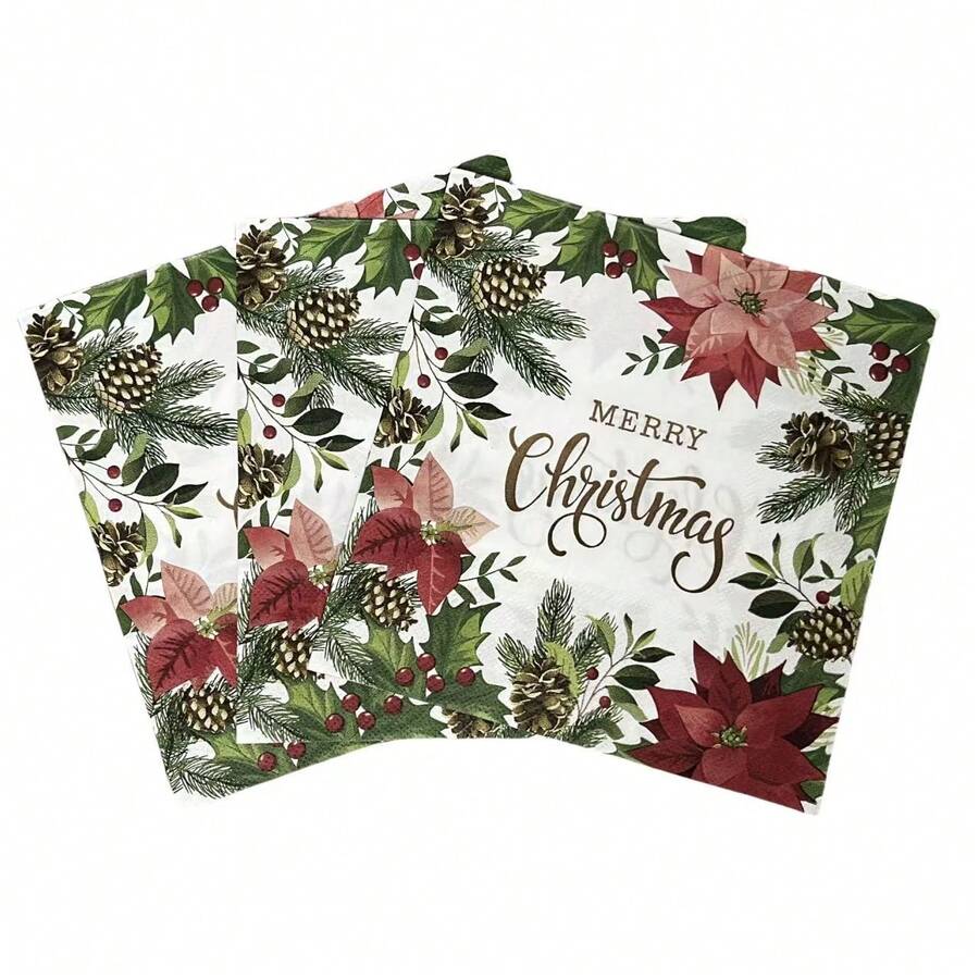 20pcs Merry Christmas Paper Napkins, Cocktail Napkins, Red And White Lunch Dinner Guest Towels, Decorative Napkins, Suitable For Christmas Holiday Party Supplies And Bathroom - Multiple Styles - View 1