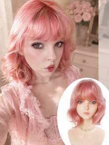 12 Inch Short Curly Bob Wig With Bangs Natural Fluffy Micro Curl Hair Wig Heat Resistant Synthetic Wig For Women Halloween Cosplay Costume Party Festival Daily Style - Multicolor - View 13
