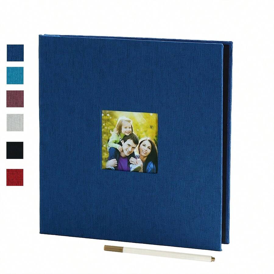 1pc Self-Adhesive Photo Album 3x5 4x6 5x7 8x10 Scrapbook 40 Blank Pages Linen Cover DIY Photo Album With Metal Pen - Linen Photo Album With Window - View 1