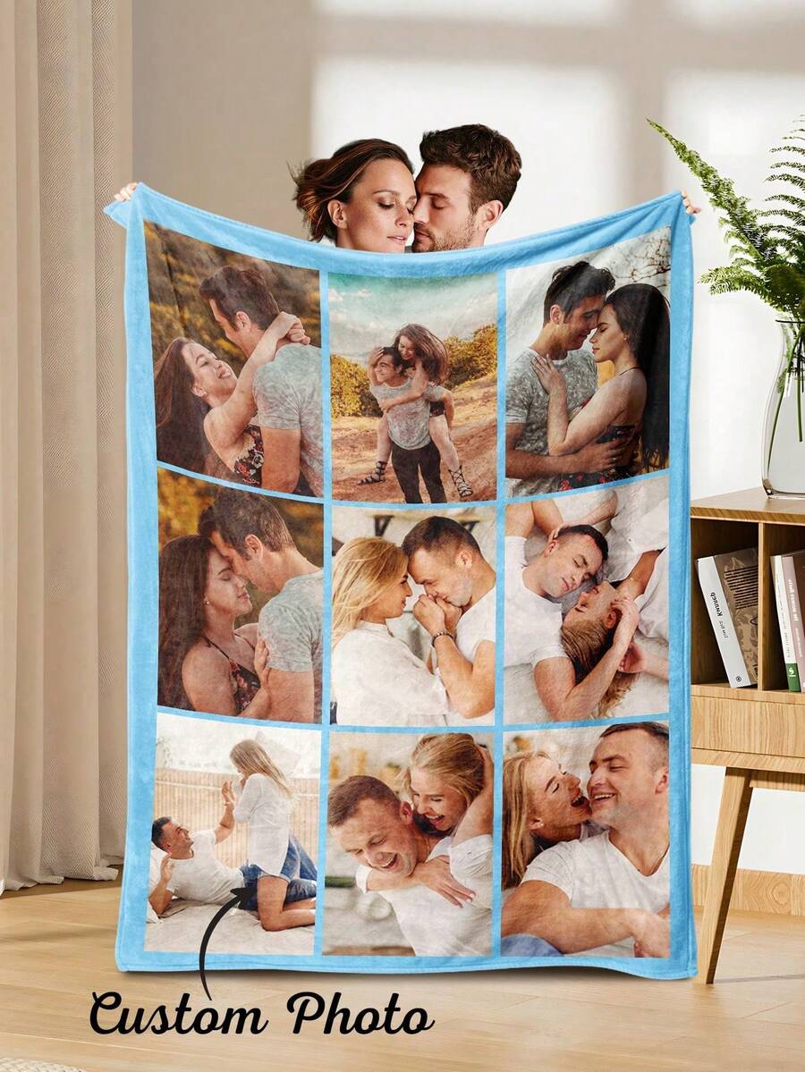 1件客製化照片毯，個性化照片毯，家庭照片、寵物照片、情侶照片客製化，母親節、父親節、情人節，辦公室午睡毯，私人客製化毯，節日毯，送給媽媽/爸爸的禮物