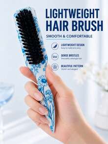 1pc Blue Daisy Smooth Back Comb, Unisex Hair Brush/Beard Brush, Hair Accessory, Suitable For Creating Smooth Ponytail Bun, Smoothing Frizz, Controlling Hairline, Backcombing Voluminous Style, Wide-Tooth Design For Easy Hair Parting And Sectioning - Daisy Pattern - View 5