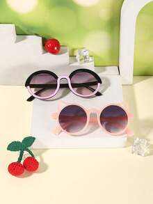 1set 2PCS Kids 3-8Y Mixed Style Round Frames Glitter & Cat‑Ear Outline Comfortable PC Kid‑Core Fashion Glasses For All‑Season Travel Use - Multicolor - View 8