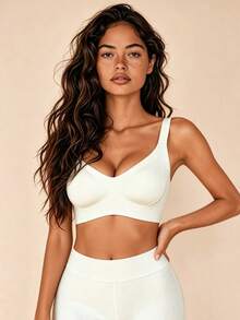 Lilivine Women's Seamless Bra - Adjustable Straps, Wire-Free Support, Suitable For Daily Wear, Ultra Soft And Breathable Fabric - White - View 1