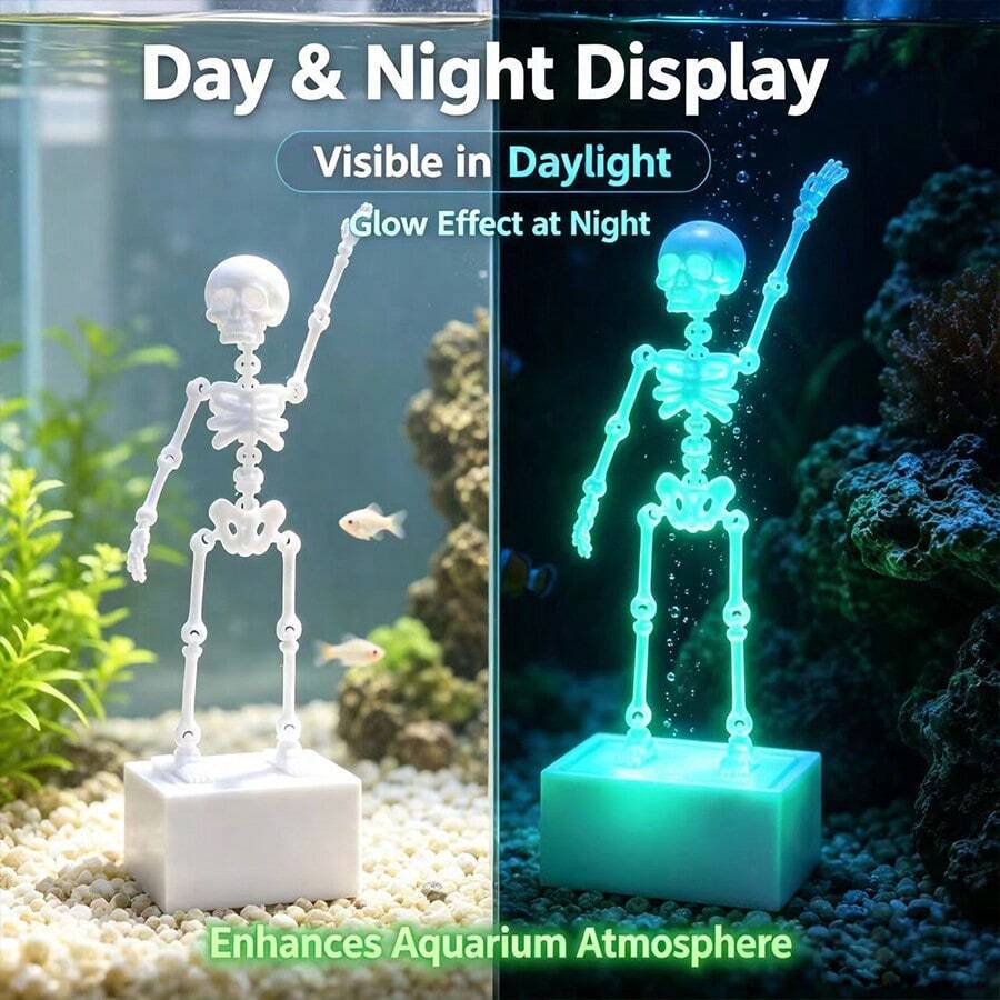 Movable Skeleton Aquarium Decoration, Glowing Fish Tank Bubble Decor, Bubble-Driven Swinging Skeleton Ornament, Fun Landscape Decoration, Suitable For Freshwater And Saltwater Aquariums