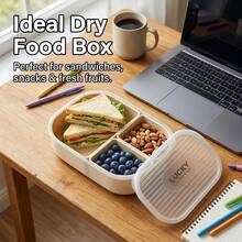 1pc Cute Pattern Plastic Lunch Box With Detachable 3-Compartment, Microwave Fruit Salad Food Storage Container, Large Capacity Divided Bento Box, Refrigerator Fresh-Keeping Box, Leak-Proof Meal Prep Box For Student Adult Use In School, Office, Picnic - Multicolor - View 6