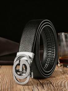 3-Color Geometric Buckle Men's Automatic Belt, 47-Inch Extended Length, Flexible PU Faux Leather, Commuter Casual Style - Multicolor - View 2