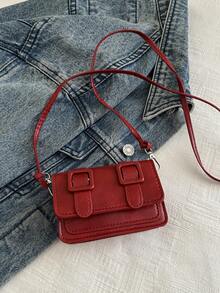 Mini Lipstick Fashion Solid Color Minimalist Glossy Flip-Top Shoulder Bag, Suitable For Shopping, Wallet, Young Women, College Students, Newcomers, Office Workers, Etc. Perfect For Office, University, Work, Business, Commuting, Outdoor Activities, Travel And Outings. - Burgundy - View 3