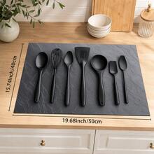 1pc Dark Gray Stone Pattern Table Mat, Modern Minimalist Flexible Material Rectangular Tabletop Protector, Faux Marble Texture Design, Stain-Resistant Scratch-Resistant Multi-Functional Mat, Suitable For Kitchen Stove, Countertop, Dining Table And Daily Home Use, All-Season - Multicolor - View 3