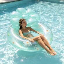 1pc Adult Oversized Daisy Flower Inflatable Swim Ring, Mint Green Ring-Shaped Float For Beach And Pool, Photo Prop - Mint Green - View 4