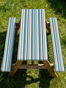 3 Pieces Picnic Tablecloth Set With Bench Cover, Elastic Edge Design, Striped Pattern, Washable Rectangular Tablecloth, Suitable For Weddings, Camping, Picnics, Garden Parties And More, Practical Essential - D - View 7