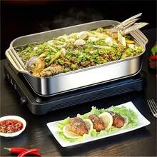 SOKANY 1pc Square Stainless Steel Baking Pan With Lid, Rectangular Baking Pan, Non-Stick Thickened, Dual Handles, Perfect For Grilling, Roasting Fish, Buffet, Essential Tool For Home Cooking, Hotel Restaurant And Food Stall - Other - View 6