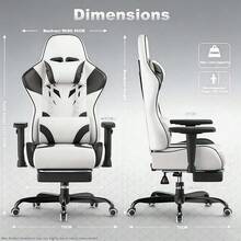 Devoko Gunji Massage Video Game Chair For Adults With Footrest, PU Leather Computer Desk Chair, Adjustable Backrest, High Back Support, Home Office Chair With Headrest And Lumbar Support - White - View 2