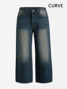 Plus Size Women's Retro Casual Loose Straight Leg Denim Maxi Pants, Fashionable & Versatile Spring Fall - Dark Wash - View 6