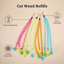 3pcs Random Color Cat Teaser Wand Replacement Refills With Bells And Pom Poms, Colorful Mesh Tube Interactive Cat Toy Accessories, Durable Cat Toy Parts Suitable For Indoor Cats And Kittens - Multicolor - View 2