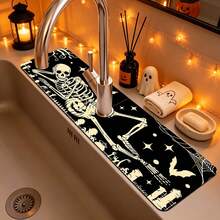 1pc Halloween Skull Pattern Sink Faucet Absorbent Mat, Drainage Pad, Suitable For Kitchen, Bathroom Sink, Countertop, Drainage Pad, Diatomaceous Earth Material, Trimmable, Quick-Drying Mat - Multicolor - View 3