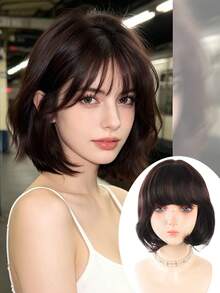 12 Inch Short Curly Bob Wig With Bangs Natural Fluffy Micro Curl Hair Wig Heat Resistant Synthetic Wig For Women Halloween Cosplay Costume Party Festival Daily Style - Multicolor - View 14