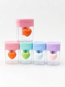 4pcs/Set Single Hole Rotating Handheld Pencil Sharpener, Macaron Color Cute Heart-Shaped Cartoon Design, Transparent With Lid, Portable Pocket Pencil Sharpener, Suitable For Children And Students. Ideal For Classroom Rewards, Student Gifts, Party Favors And Small Souvenirs. Fashionable Creative Stationery, Suitable For Daily School Use (Randomly Shipped) - Multicolor - View 8