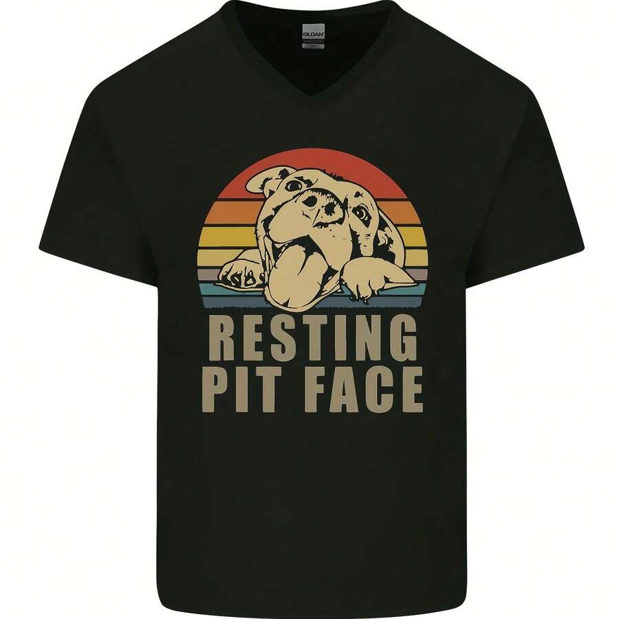 Resting Pit Bull Face Funny Dog Baby Mens V Neck Cotton Maglietta- - 款式 - 查看 1
