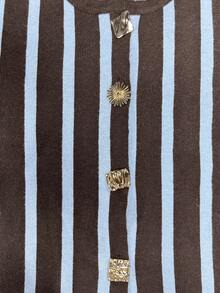 Fashionable Women's Long Sleeve Striped Cardigan, Decorated With Unique Gold Buttons, Comfortable And Fitted, Suitable For Daily Autumn Wear. - Multicolor - View 11