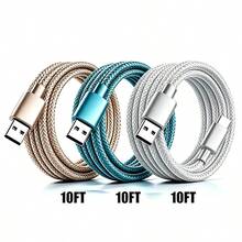 3pcs USB Type C Fast Charging Cable, 3.3ft/6.6ft/9.9ft, USB-A To USB-C Fast Charging Data Cable, Compatible With Android Phones, And Other Android Phones And Type-C Devices, Suitable For Travel/Office Desk Accessories/Car Accessories/Cruise/Indoor/Outdoor, Compatible With IPhone Charger - Gold+Blue+White - View 8