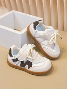 1 Pair Girls' Colorblock Soft Sole Non-Slip Walking Shoes, Hook And Loop Easy On/Off Casual Everyday Shoes - Brown - View 4