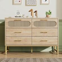 6-Drawer Rattan Sideboard, Dresser, Vanity For Living Room And Bedroom, Metal Handles, Anti-Tip Protection, 120 X 40 X 74, Sonoma Oak - Oak + Metal + Particle Board - View 3