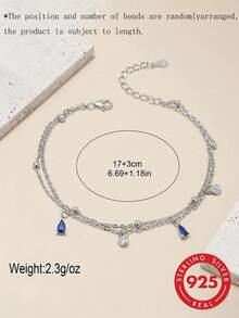 SYMFNY 1pc Fashionable & Exquisite & Simple Blue Teardrop Cz Chain Bracelet Suitable For Women's Daily Wear Holiday - Double layer - blue water drop - View 5