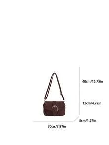 Women's Flap Small Handbag, Fashionable Metal Buckle Decor Square Bag, Shoulder Crossbody Bag - Coffee - View 4