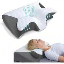 Ergonomic Cervical Pillow, Neck Support Pillow, Double-Sided Neck Pillow, Suitable For Bedroom Home Bedding, 2-In-1 Ergonomic Sleep Neck Support, Suitable For Side, Back, And Stomach Sleepers, Conforms To Body Contour Support, Provides Better Sleep - Grey - View 1