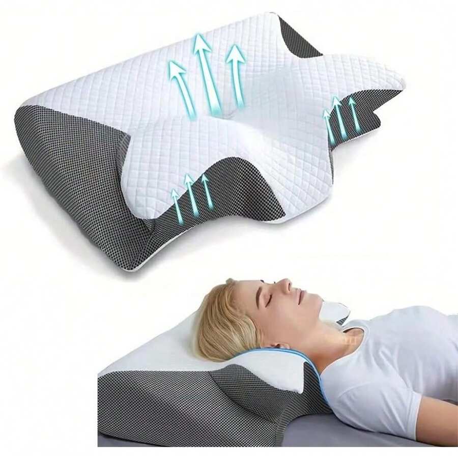 Ergonomic Cervical Pillow, Neck Support Pillow, Double-Sided Neck Pillow, Suitable For Bedroom Home Bedding, 2-In-1 Ergonomic Sleep Neck Support, Suitable For Side, Back, And Stomach Sleepers, Conforms To Body Contour Support, Provides Better Sleep - Grey - View 1