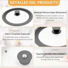 2 Piezas Tapas para Sartenes, Tapa Universal para Ollas, Tapa de Vidrio de Silicona, Tapa Universales para Ollas de 20 22 24 26 28 30 cm, con Ventilación para Vapor y un Trapo - Gris - Ver 4