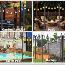 6 Pack String Light Poles – Height Adjustable Outdoor Light Poles, Sturdy Metal With Rust-Resistant Coating, Forked Base For Easy Ground Insertion, Garden Patio Backyard Lighting - Black - View 6