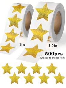 500pcs/Roll Shiny Gold Star Expression Stickers, Suitable For Classroom Teacher Reward Chart DIY Decoration Doodle Sticker Material Adhesive Tape Stickers - Gold Star - View 1
