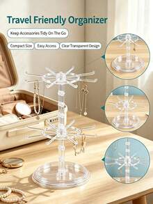16-Hook Rotating Storage Rack, Adjustable Bottom Spacing. Can Be Used As A Key Rack/Display Rack For Storing Keys, Glasses, Or As A Desktop Jewelry Rack With Tray For Storing Necklaces - Multicolor - View 4