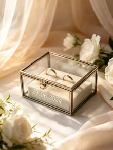 Personalized Wedding Ring Box, Includes Couple's Names, Wedding Date And Coordinates. Suitable For Wedding, Engagement Or Proposal, Perfect Prop For Wedding Photos And Ideal Gift, Velvet Interior - Multicolor - View 3