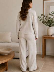 Conjunto Dama Dos Piezas Pantalón y blusa de moda casual de uso diario - Beis - Ver 6