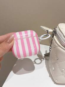 Pink Striped Element Fashion Matte Vertical Stripe 2-In-1 Earphone Case (Pink & White) Compatible With AirPods 4/ 3/ Pro/ 1/2 - Pink and White Stripes - View 2