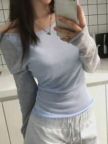 Sweater Rajut Tipis, Bernapas, dan Elegan dengan Kombinasi Warna Baru untuk Musim Semi/Gugur - Baby Blue - View 4
