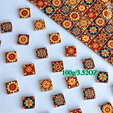 100/200g Autumn Vintage Floral Pattern Glass Mosaic Tiles, 2.3*2.3cm Mixed Random Mandala Spray-Painted Mosaic Glass, Suitable For Handmade Arts, Various DIY Crafts, Wall, Floor, Pool Inlay Decoration Materials - Chrysanthemum - View 8