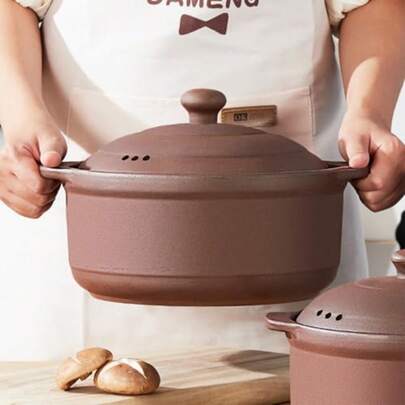 Cazuela de terracota natural con tapas para cocinar ollas de barro sin esmaltar