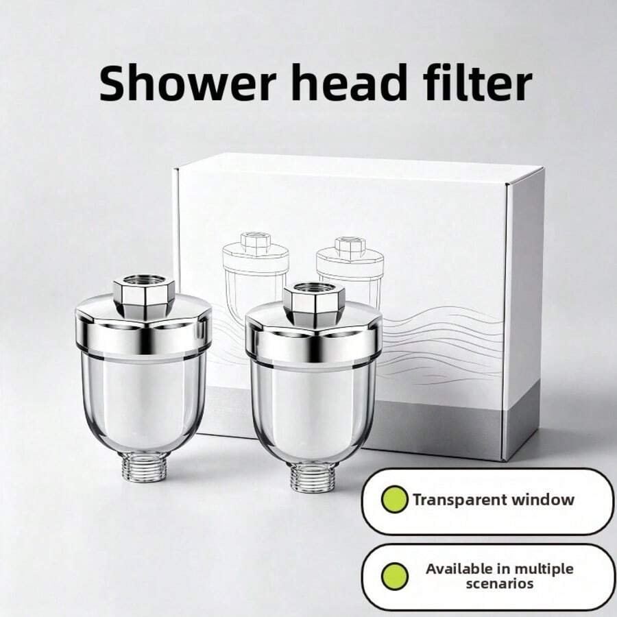 2 Shower Head Filters + 6 Filter Cartridges, This Shower Head Filter Features A Visual Transparent Window, Allowing You To Monitor The Filter Cartridge's Dirtiness Status And Replace It Timely. Extends The Lifespan Of Shower Accessories, A Practical Bathroom Water Purification Product - Multicolor - View 1