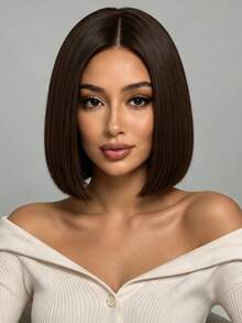 12 Inch Brown Middle Part Women's Wig, Elegant Fashion Party Wig, Natural Voluminous Comfortable To Wear, Suitable For Daily And Party Occasions - 30cm/12inch - View 3
