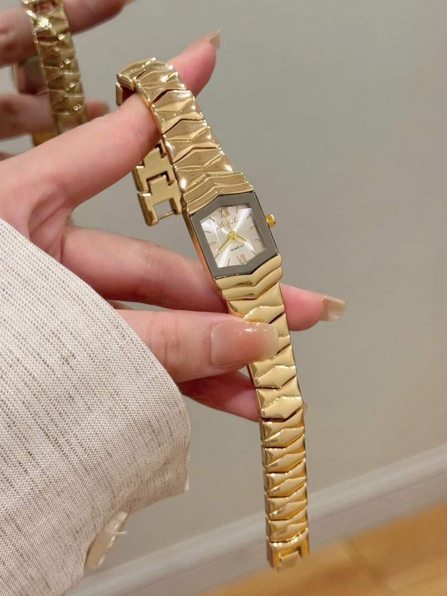 1件女款金色圓形石英手錶,優雅時尚,適合日常配戴,生日/畢業禮物,派對與聚會 - 金色 - 查看 1