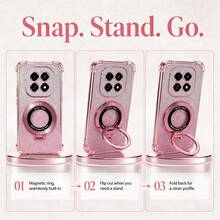 Shockproof Glitter Electroplated Magnetic Stand Phone Case, Compatible With Redmi 17 Note 17 15 14 13 12 11 Pro Plus - Pink - View 4