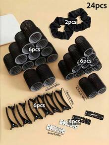 24pcs/Set Hook And Loop Hair Rollers + Scrunchies + Polka Dot Hair Clips Set - Suitable For Women And Girls, Essential For Daily Home Hair Styling And Parties - Multicolor - View 14