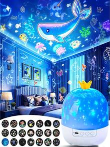1pc Crown Starry Sky Projection Night Light With 21 Projection Films, USB Rechargeable Bedroom Ocean Dinosaur Mermaid Unicorn Pattern Projection Lamp, Colorful Rotating Star Moon Atmosphere Light, Suitable For Birthday, Christmas, Party - Multicolor - View 7