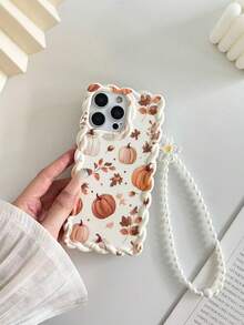 Funda de teléfono creativa con diseño de calabaza pintada, borde ondulado retorcido, color beige con estampado plano de pulsera, anti-caídas, estilo lindo y de moda, compatible con Ip 17/Ip 17pro/Ip 17promax/Iphone16/Iphone16pro/Iphone16promax/IPhone16plus/10cases, anti-caídas para nuevo IPhone14IPhnoe15, P14 reforzada, P13 carcasa blanda, P12 cobertura total, P11 anti-caídas - Multicolor - Ver 2