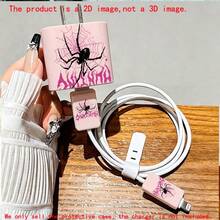 4pcs 2D Flat Design Fashion Graffiti Spider Pattern Phone Charger Head Protection Set Pink Charger Head Protector + Cable Protector + Storage Rope (Protective Case Only. Charger Not Included), Suitable For IPhone 20W/18W Charger - Multicolor - View 1