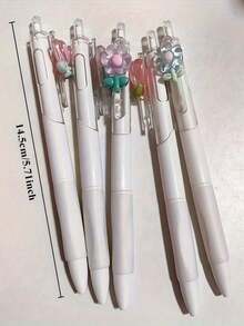 6pcs Floral Theme Neutral Pens, Student Black Ink Ballpoint Pens, Random Color Style, 0.5mm Tip Desktop Decoration, Floral Design, First Day Of School - Multicolor - View 7