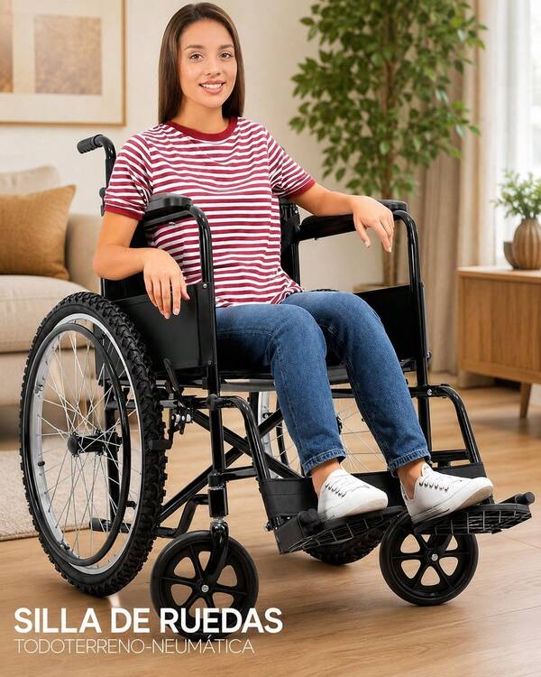Silla de Ruedas Plegable  Ortopédica Respaldo Abatible Ruedas Grandes y Accesorios para Movilidad para Mayor Comodidad Cuenta con ruedas traseras todoterreno de 24 pulgadas Z-OR255C1